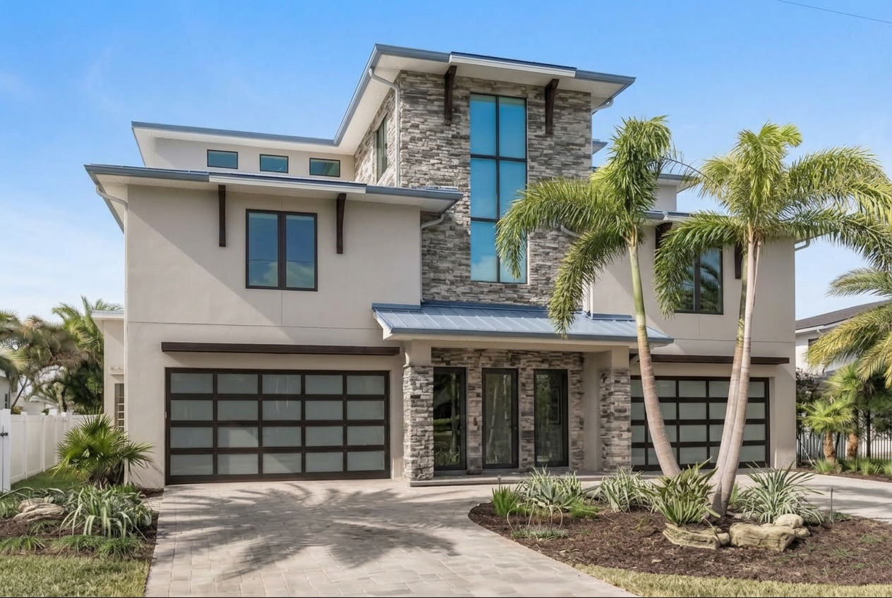 A newly built two-story modern coastal Florida home by Matlock Custom Homes