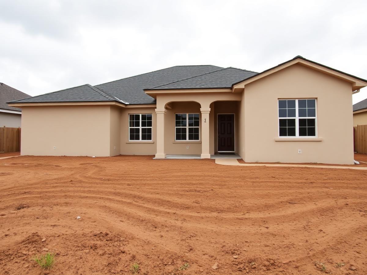 Before — newly constructed home with bare yard